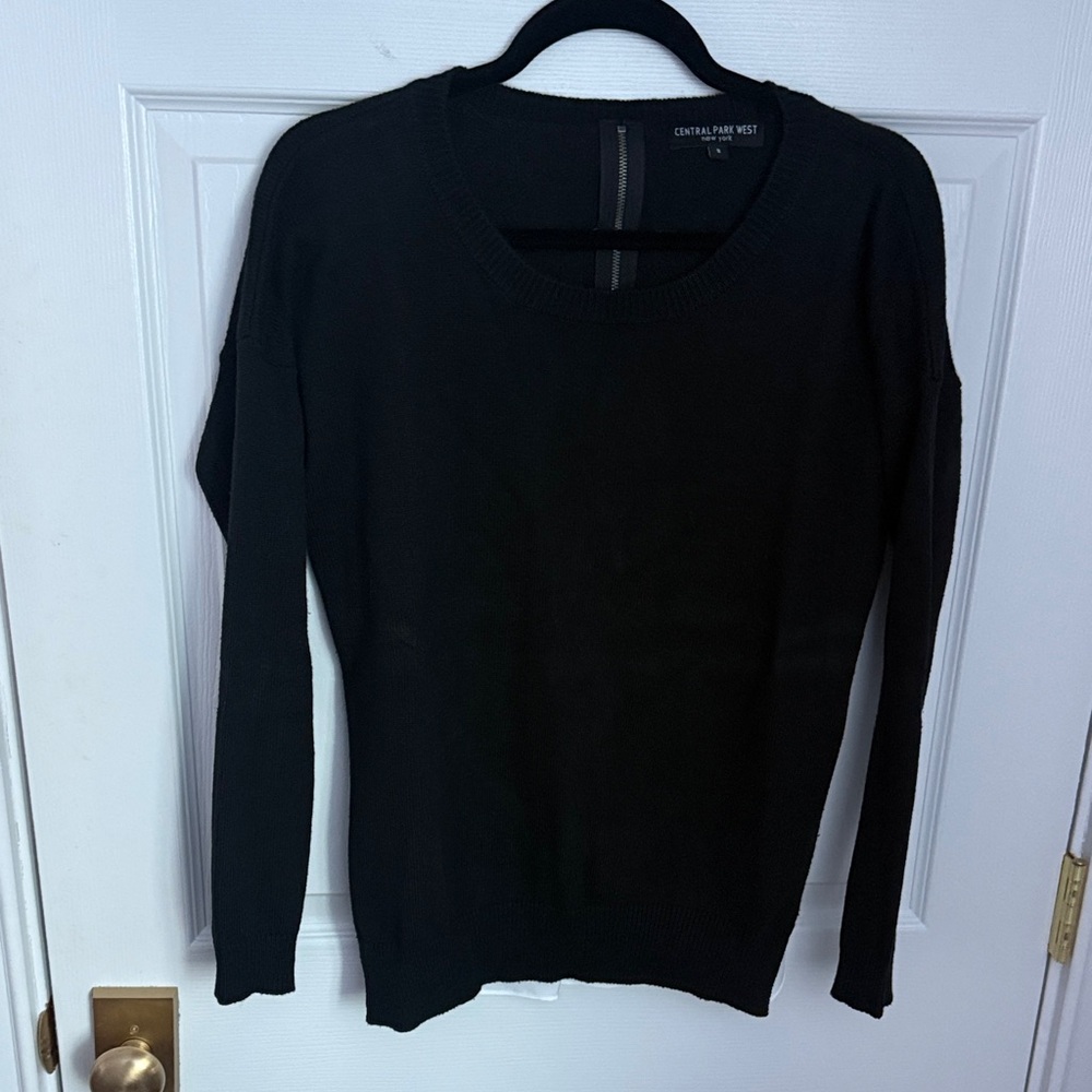 Central Park West Black Pullover with zipper detail and silk back